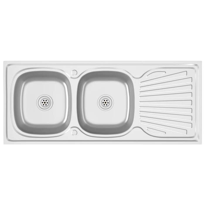 (69194)Évier/Bassin salle de bainÉvier de cuisine à double évier argenté 1200x500x155 mm inox FR