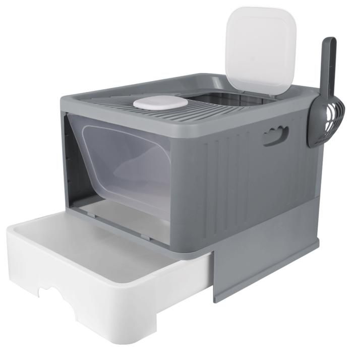 Meilleurs prix pour XJING-Bac à litière pour chat - Très grand espace - Facile à nettoyer - Gris-48*37*38 cm