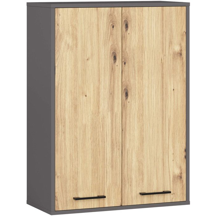 Armoire salle de bains suspendue AKORD FIN Gris Graphite 64 cm 2 portes pleine Chêne Artisan 4 étagères 64x30x94 cm Armoire salle de bains suspendue AKORD FIN Gris Graphite 64 cm 2 portes pleine Chêne Artisan 4 étagères 64x30x94 cm