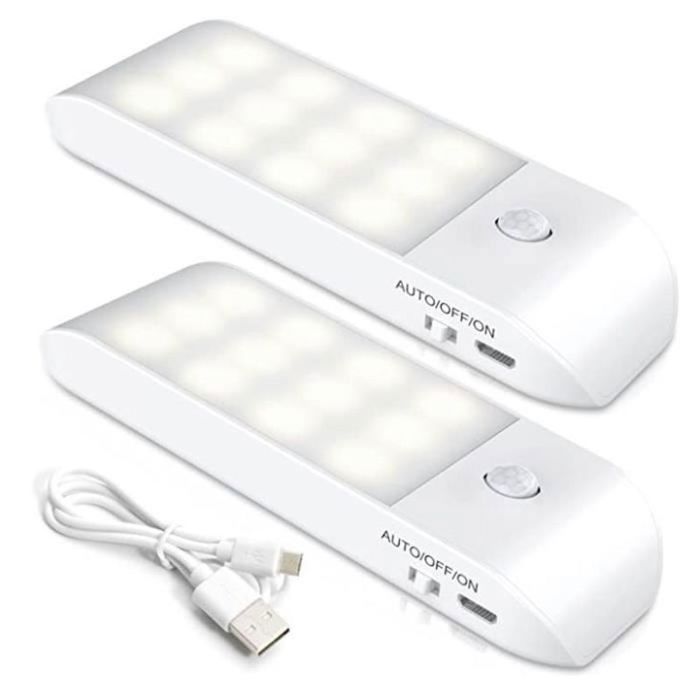 Veilleuse LED AutomatiqueLot de 212 LED Lampe Nuit Placard Rechargeable USB avec Dtecteur Mouvementlumire blanche