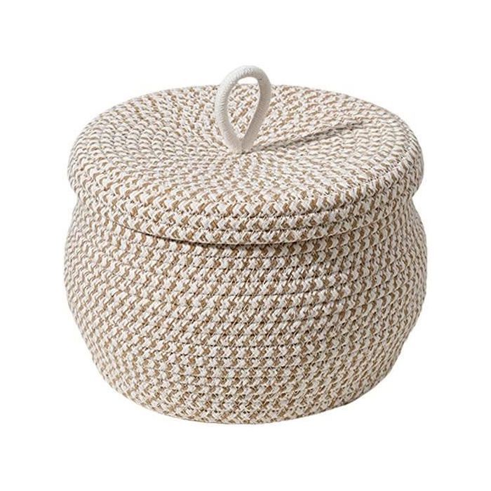 Panier De Rangement Beige Rond En Corde De Coton - Pour Jouets, Couvertures & Vêtements (Taille S)