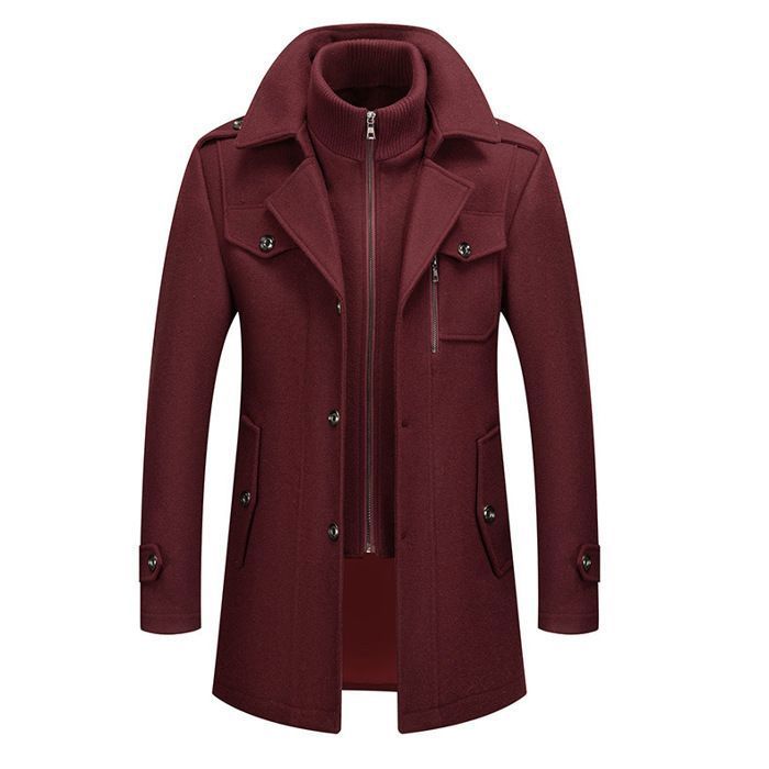 Blouson de Ski Homme Laine Double Col Veste de Ski Décontracté Manteau Homme de Sport Chaud Hiver Automne - Bordeaux XS-XXXL