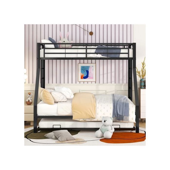 O.Ye Lit Superposé 3 Couchages en Métal 90(140)x200cm avec Lit Gigogne Échelle des Deux Côtés pour Enfants Adult LITS SUPERPOSES