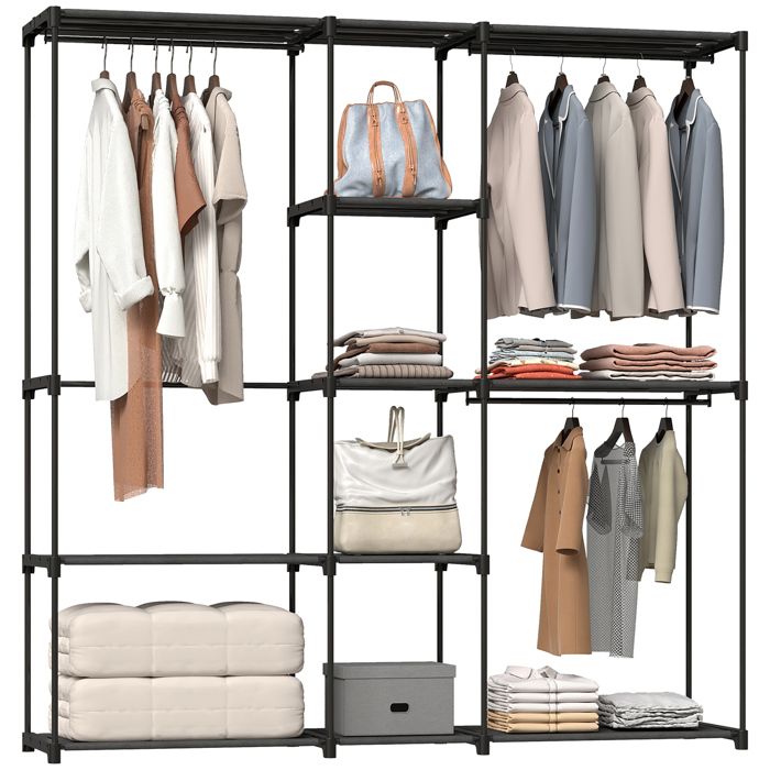 Armoire penderie - HOMCOM - barre de suspension et étagères - tissu non tissé et acier - 182 x 43 x 185 cm - noir