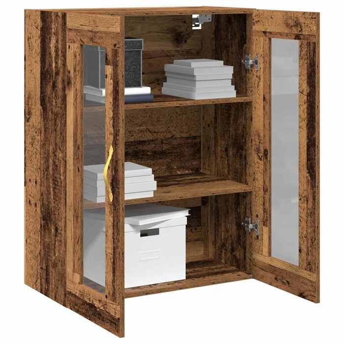 Meuble haut - GUANG - Armoire suspendue - desgin murale -avec portes en verre bois ancien 69 5x34x90 cm @@A4765