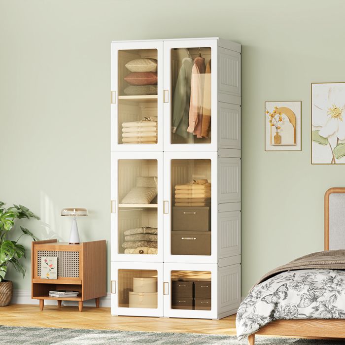 Armoire de rangement pliable 590L10 compartiment6 porteavec tringles et élément magnétique Durable et pratiquefacile à