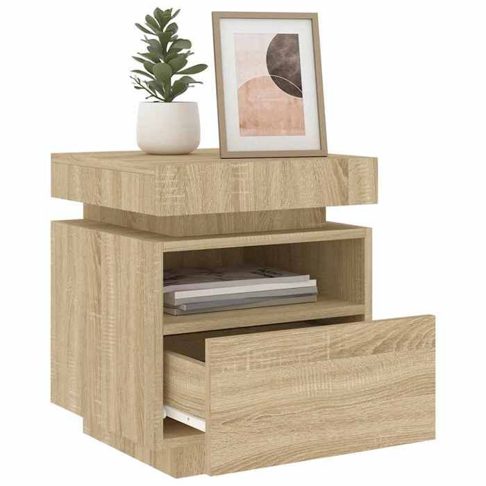 Tables de chevet avec LED - vidaXL - Chêne sonoma - 40x39x485 cm - Lumières LED RVB - 2 pièces