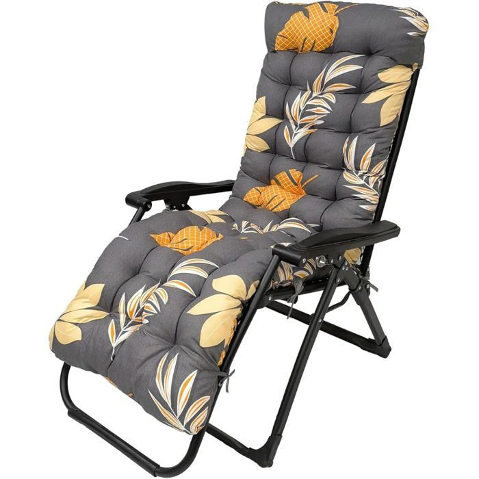 Coussin de chaise longue - MICH - 170x53x7 cm - 6 attaches - Housse antidérapante - Rembourrage coton perlé