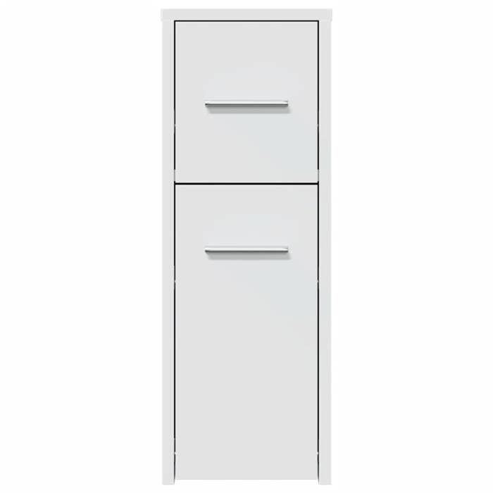 Armoire de salle de bain étroite - WIENS - Blanc - 22x44x615 cm - Roulettes - Bois dingénierie