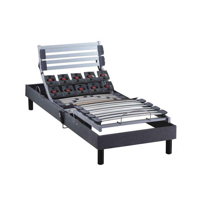 Sommier électrique de relaxation lattes + plots tissu anthracite 90x190 - Anthracite - Garantie 5 ans - Someo Sommier électrique de relaxation lattes + plots tissu anthracite 90x190 - Anthracite - Garantie 5 ans - Someo