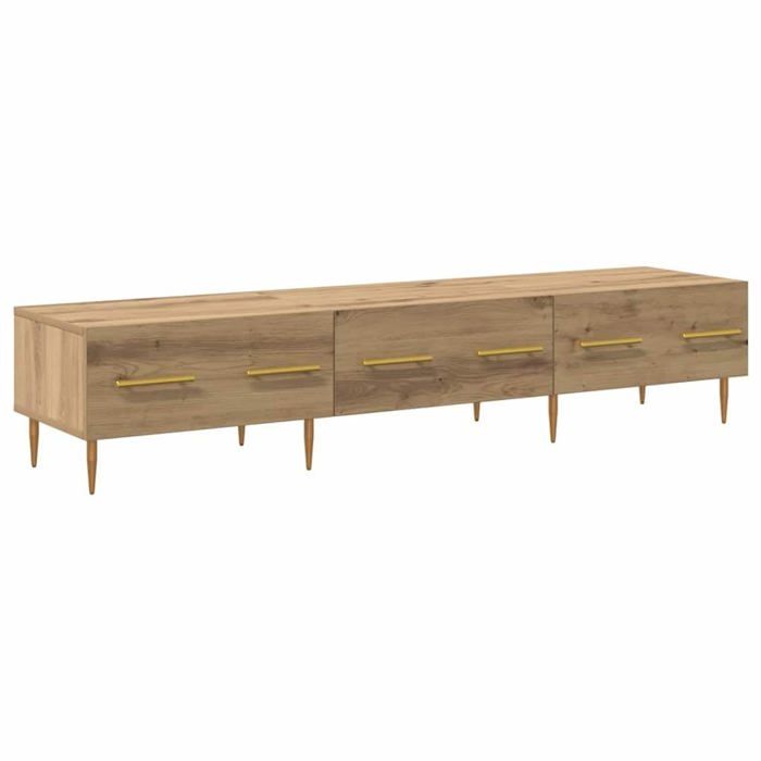 Meuble TV en bois dingénierie - vidaXL - 150x36x30 cm - Chêne artisanal - 3 étagères - Tiroirs pratiques