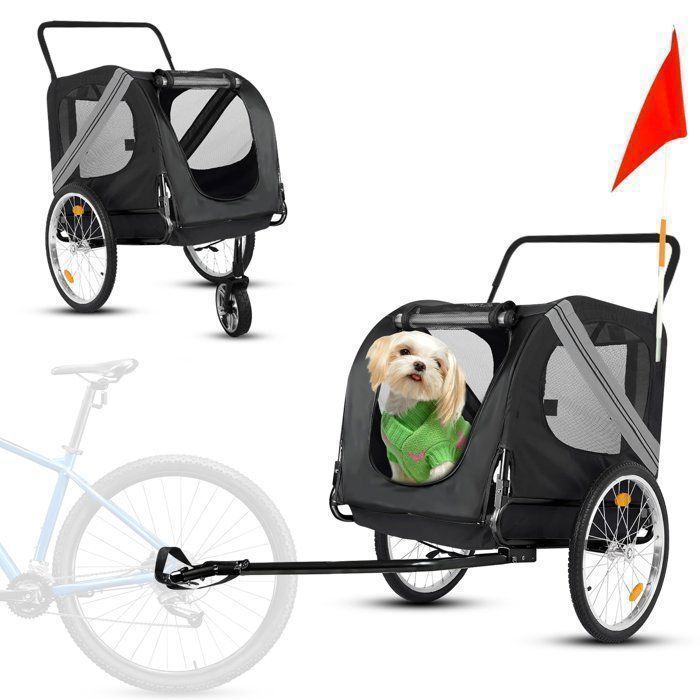 Comparer les prix de Outbee Remorque Vélo pour Chien 2-en-1 - Poussette Chien Pliable - Jusqu’à 35 kg - Attelage Inclus - Gris Foncé