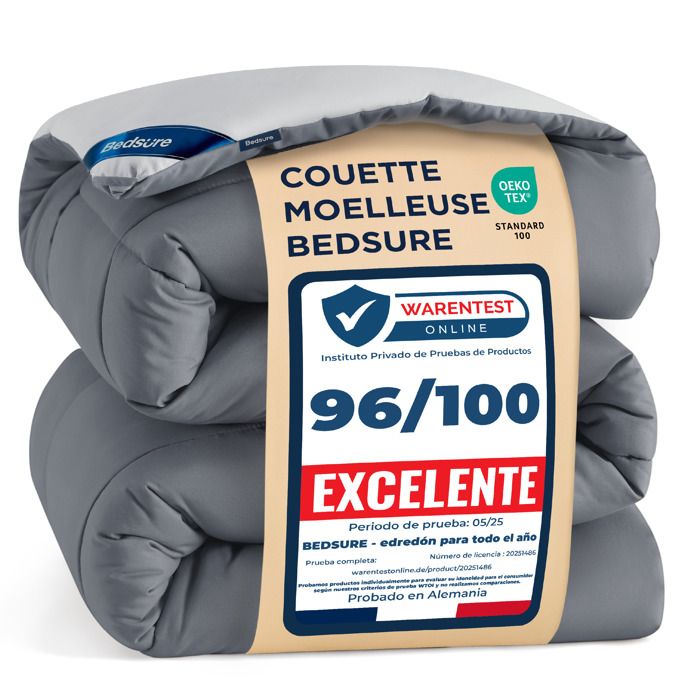 Couette-Bedsure-Gris doux-Gris micro-240x220cm-300GSM-Couette été double