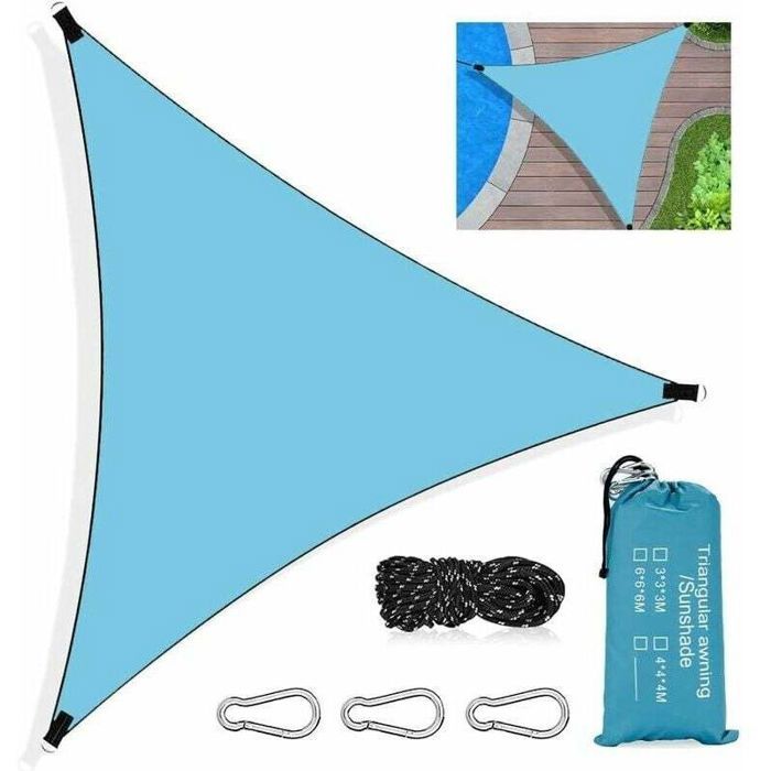 Voile dombrage triangulaire - PZCC - 3x3x3 m - Imperméable - Protection UV 90% - Bords renforcés