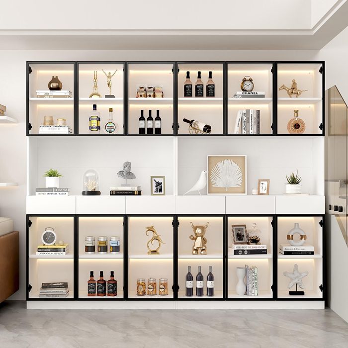 Armoire vitrée - 240 x 36 x 200 cm - Blanc mat - Cadre de porte noir - Éclairage LED intégré