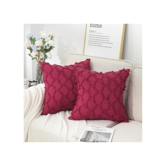 Housses de coussin décoratives - Lot de 2 - 45x45 cm - Gris - Pompons texturés - Fermeture éclair invisible