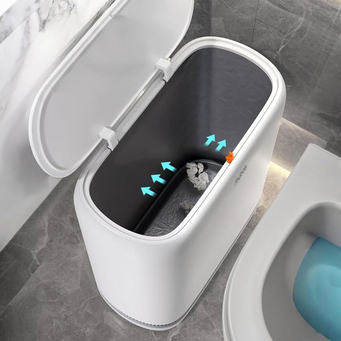 Poubelle étroite avec couvercle - EVERWOL - Capacité 10 L - Couvercle à pression - Plastique résistant - Blanc