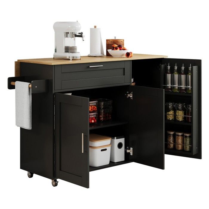 Desserte Cuisine Mobile-Noir-Chêne 132.5x44-70x90cm-Avec Porte-Épices-Porte-Serviettes-5 Roulettes-Pliable Desserte Cuisine Mobile-Noir-Chêne 132.5x44-70x90cm-Avec Porte-Épices-Porte-Serviettes-5 Roulettes-Pliable
