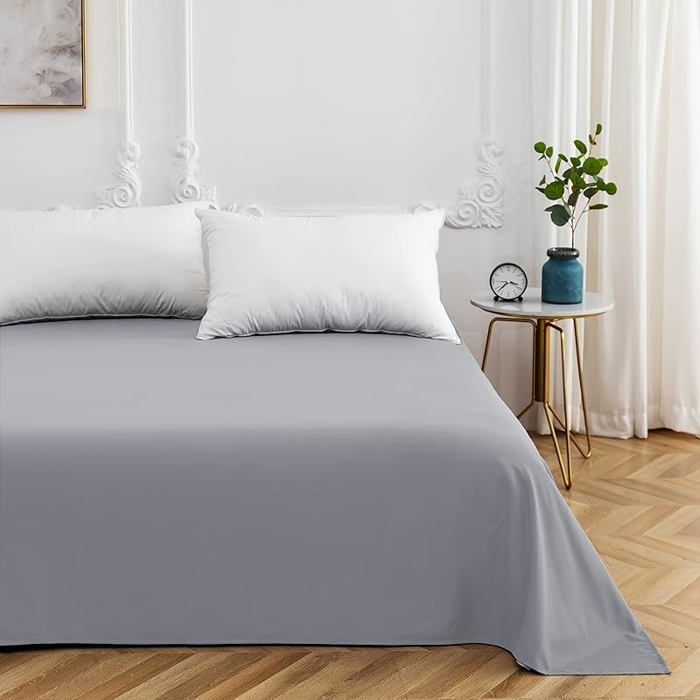 120 Fils/cm² Drap Plat 280 x 320 cm Gris Claire 2 Personnes Drap Plane Microfibre Draps de Lit 280x320cm Gris GRIS CLAI DRAP HOUSSE