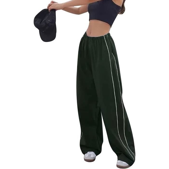 Pantalon Cargo Femme Baggy y2k Parachute Pants - Marque - Vert - Fitness - Taille Haute Vert