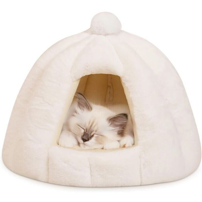 Lit Grotte pour Chat et Chien Niche Igloo dIntérieur avec Coussin Amovible Lavable Tente Douillet