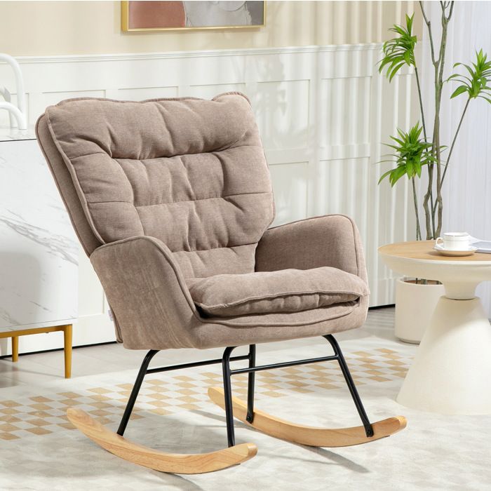 Fauteuil à bascule en tissu chenille avec accoudoirs - TCQPZ - marron à monter soi-même 71 × 985 × 97 cm
