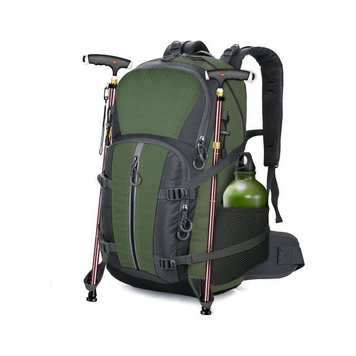 Sac à dos de trekking - 42L - nylon imperméable - ceinture ventrale - vert olive
