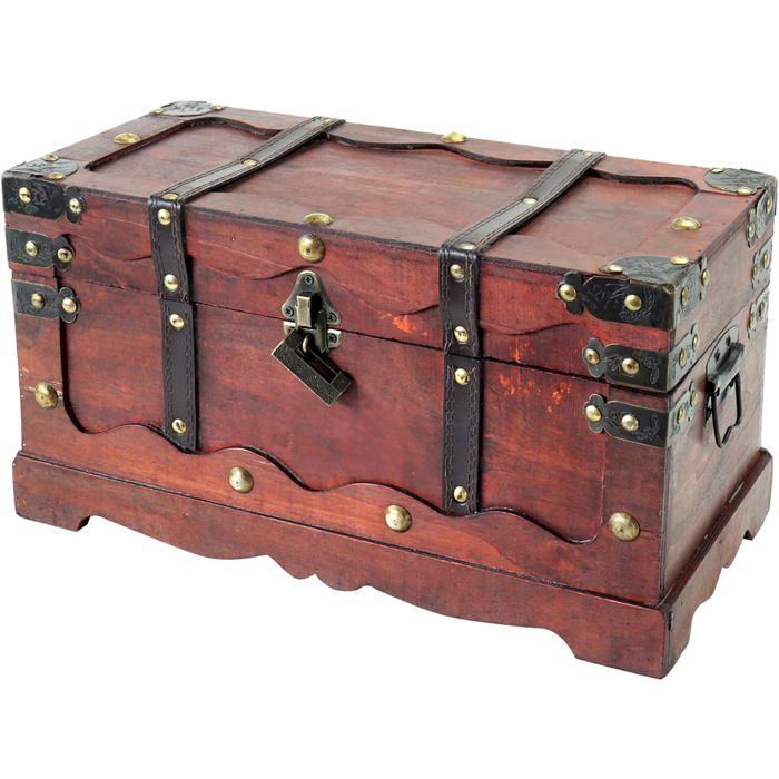 Coffre au trésor en bois grande capacité - Serrure décorative idéal pour anniversaire denfant - Dimensions 40 x 19 x 22 cm