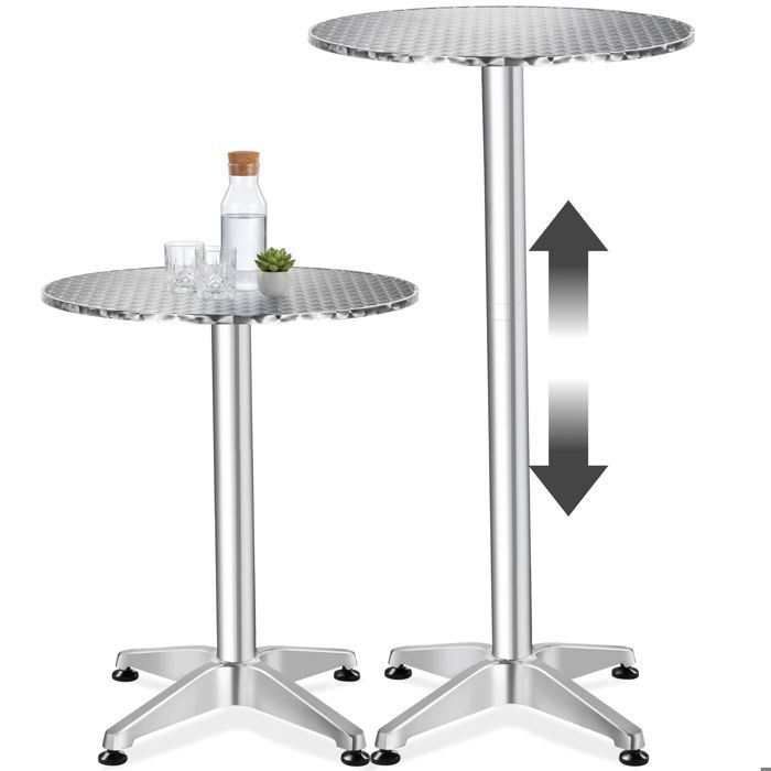 Table de bistrot - TECTAKE - frédéric résistante aux intempéries aluminium plateau mdf 67 x 67 x 70/110 cm - argent