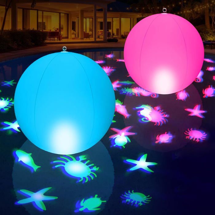 Lot de 2 - Lumière flottante solaire LED ballon gonflable 35 cm à projection danimaux IP68 avec changement de couleur