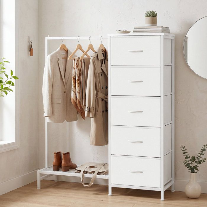 Commode avec Portant à Vêtements 3 en 1 5 Tiroirs et Étagère 96 2 x 30 x 117 7 cm Blanc Commode avec Portant à Vêtements 3 en 1 5 Tiroirs et Étagère 96 2 x 30 x 117 7 cm Blanc