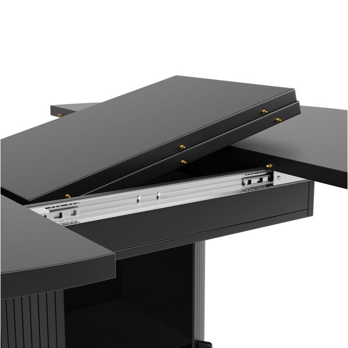 DESVIAE Table à manger extensible ronde à ovale 118-158 cm rangement intégré MDF noir 6 personnes