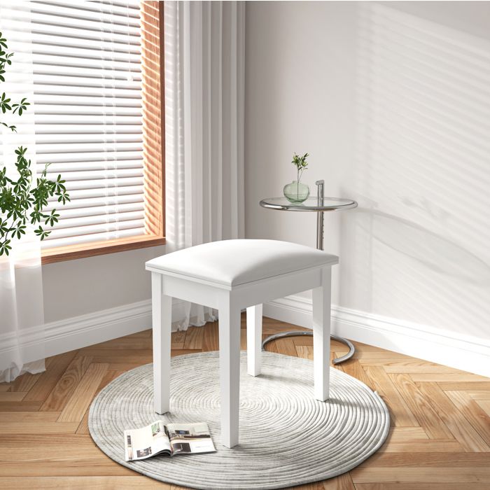 Tabouret Coiffeuse Rembourré Blanc Siège Piano Moderne FloraGrace Pour Chambre Ou Piano Montage Rapide 5 Min 33x43x45cm