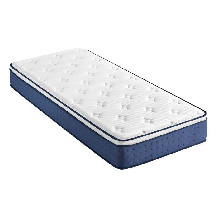 Matelas à Mémoire de Forme Gel 90 x 190 cm Hybride Ressorts Ensachés Soutien 7 Zones Housse Respirante Bleu