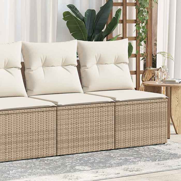 Beige Salon de jardin avec coussins 2 pcs beige résine tressée acacia - Meuble de balcon LV56356