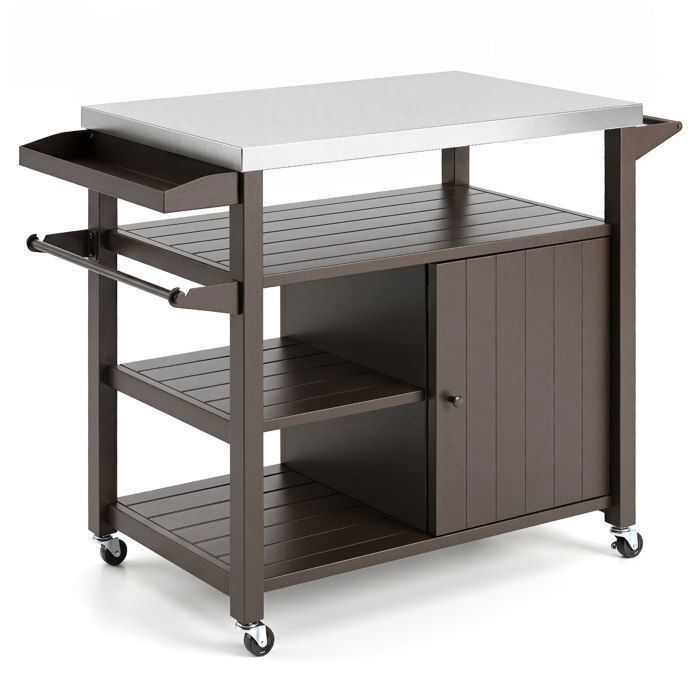 Desserte barbecue avec plan de travail inox armoire et 3 étagères chariot de cuisine mobile pour extérieur