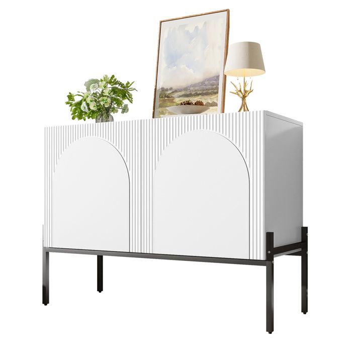 Buffet bas blanc 2 portes – pieds en métal – design arqué moderne – 100 x 40 x 75 cm