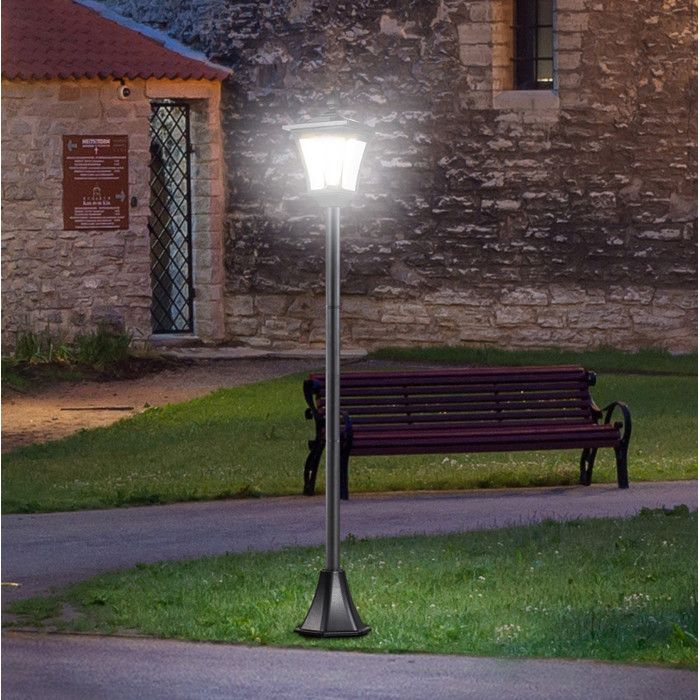 Borne solaire de jardin LED rétro noire en inox – 18 x 18 x 160 cm – IP44