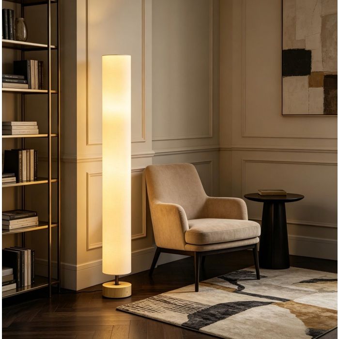 Lampe de Pied Salon Élégante avec Abat-Jour en Lin Beige Interrupteur au Pied 2 Douilles E27 Hauteur 120 cm