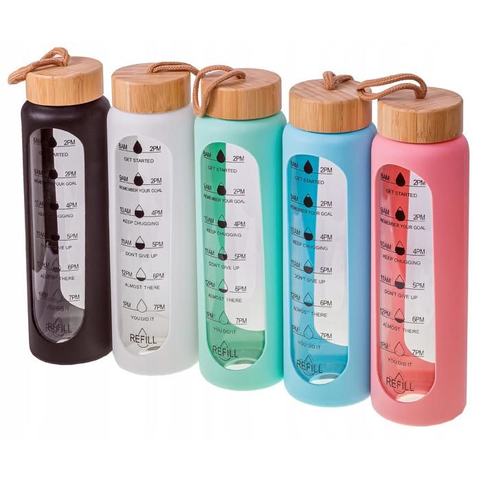 Bouteille en verre avec couvercle en bambou NR:8762
