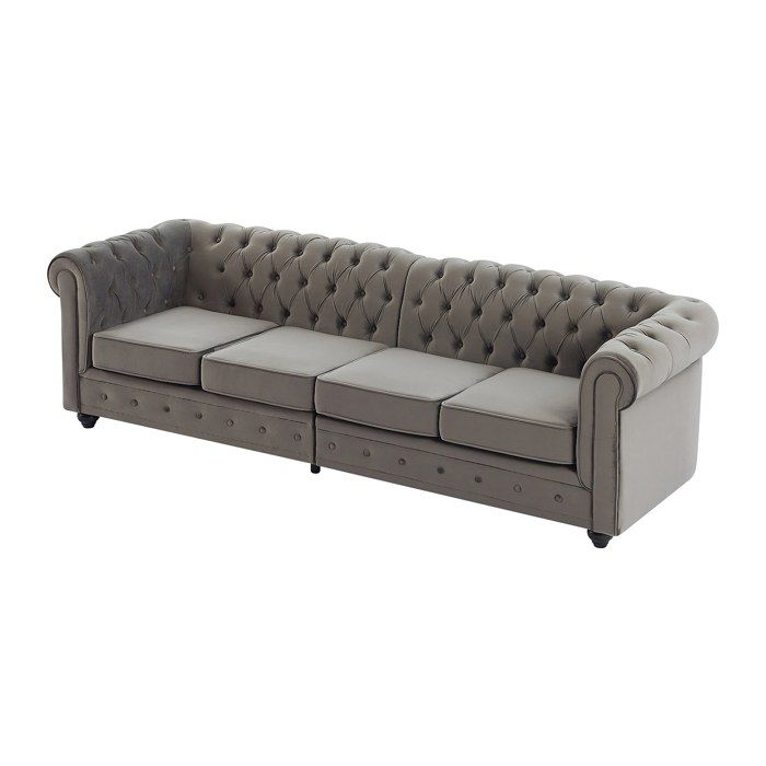 Canapé 4 places en velours gris anthracite CHESTERFIELD
