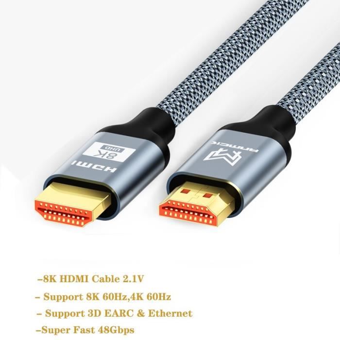2m - Noir A128 - câble HDMI 2.1, 5m, 8K, 60Hz, 2.0, 4K, 120Hz, 48Gbps, eARC  HDR, pour amplificateur TV, PS4, - Cdiscount Informatique