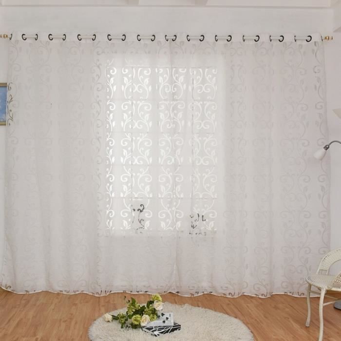 Rideau Voilage de Fenêtre en Voile à Fleur Décoration Maison 100x250cm Blanc 