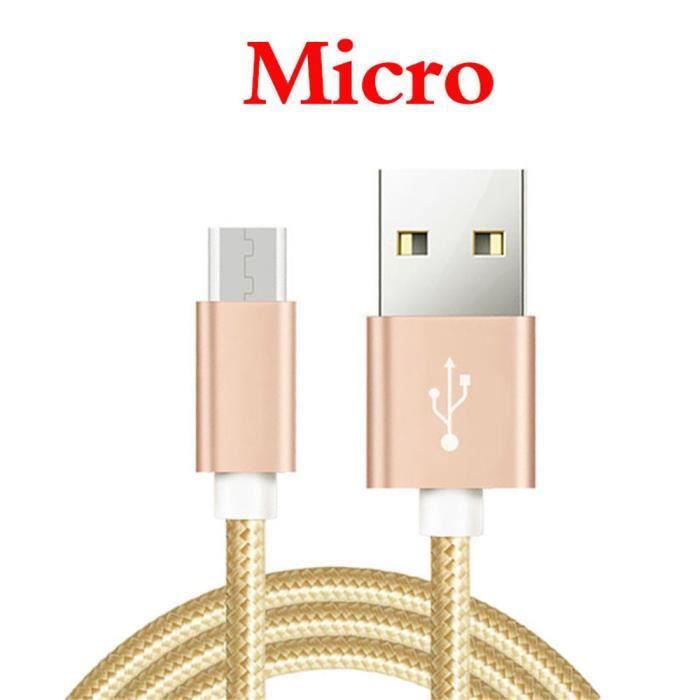 Câble de charge USB to micro USB blanc,nylon,pour Samsung Galaxy J7 2017,1 mètre