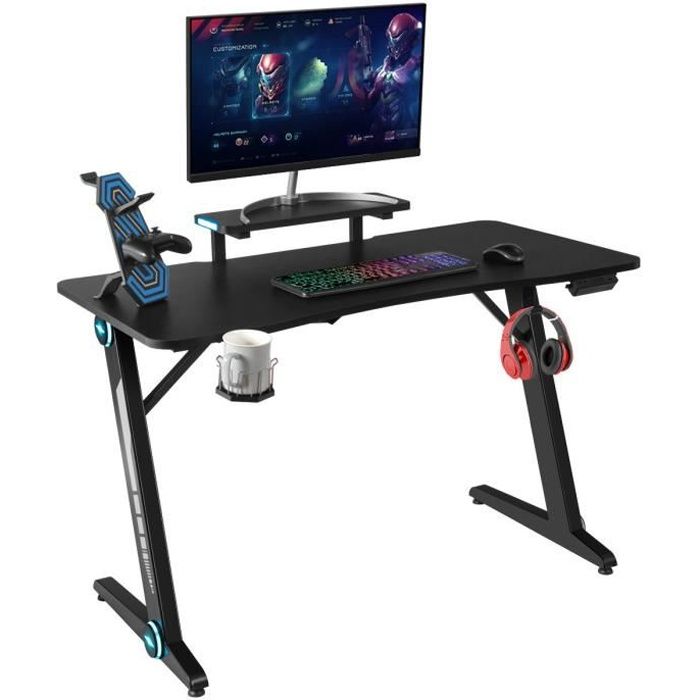 Costway Bureau Gamer Table De Jeu Pour Gaming Surface En Fibre De Carbone Lumieres Rvb Avec Porte Gobelet Crochet Pour Casque Achat Vente Bureau Costway Bureau Gamer Table Soldes Sur