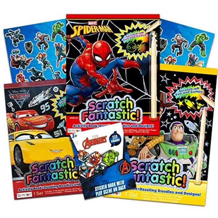 jeu de coloriage bsn6h superhero scratch art bundle includes spiderman toy story and cars books with stickers cdiscount jeux jouets top model sans cheveux