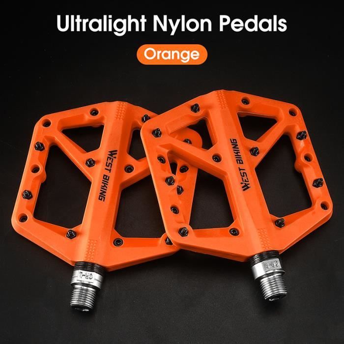 093 Orange - Pédales de vélo à roulements scellés, Ultralégères, Antidérapantes, En Nylon, Pour vtt, Pièces d