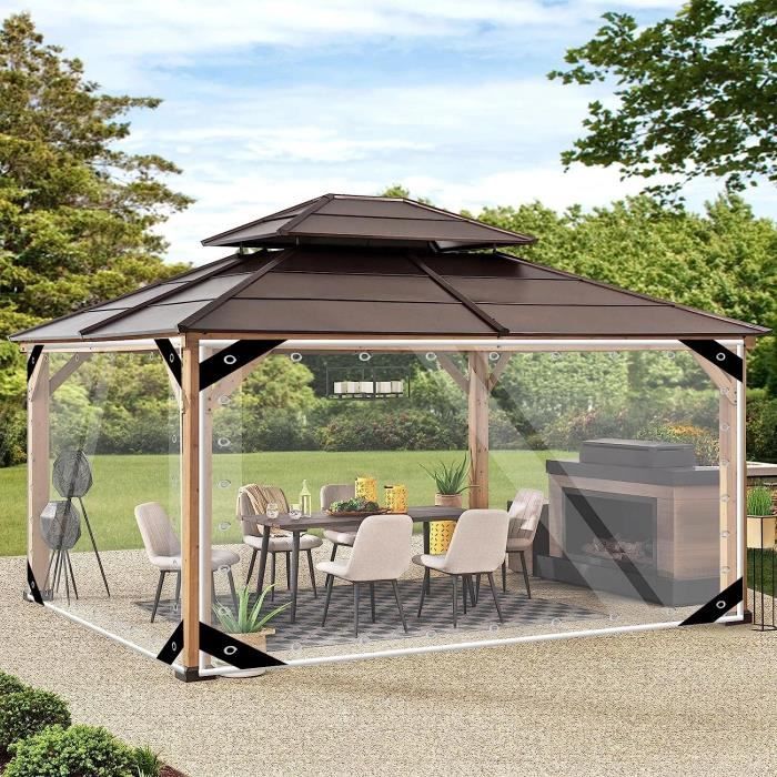 FoundGo Bâche transparente avec œillets, bâche imperméable en PVC 420 g/m², idéale comme bâche de serre, le vent, avec corde et serre-câbles 2 x 3 m