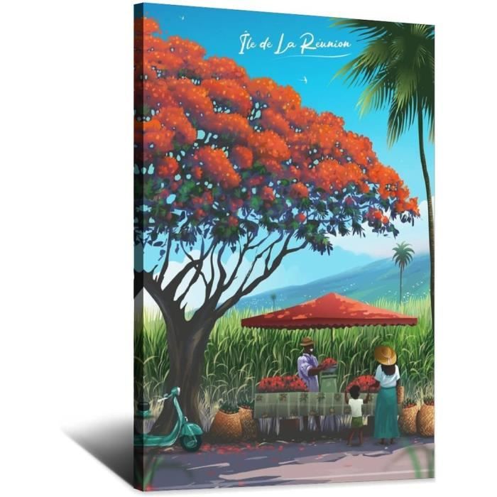 Affiche Vintage Île De La Réunion - Décoration Murale 30x45 Cm - Style Voyage Rétro