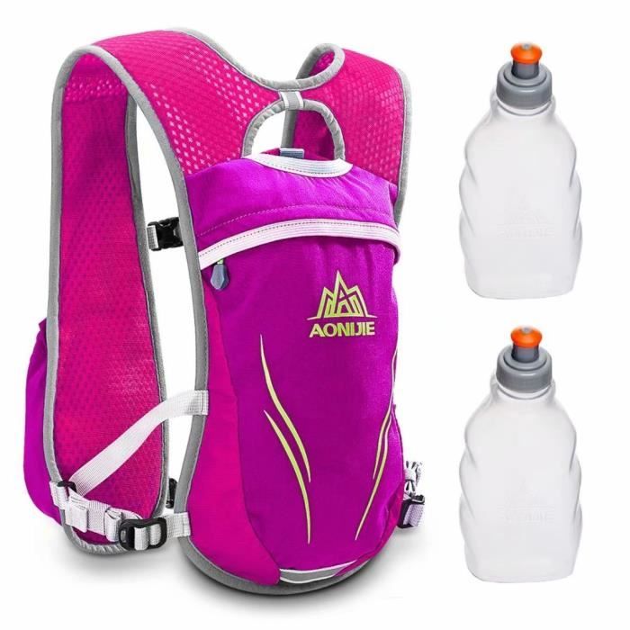 plein air sport piste marathoner fonctionnement course hydratation gilet pack sac à dos avec 2 eau bouteilles - rose